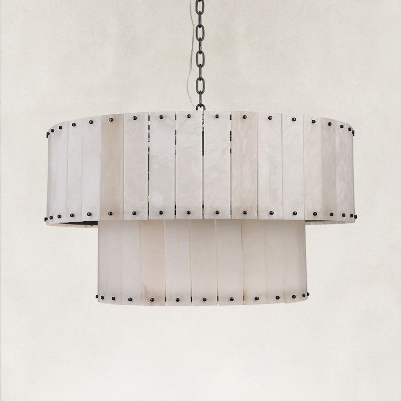 Solara Alabaster 2-Tier Round Chandelier 32"
