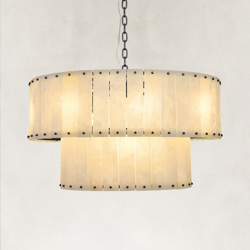 Solara Alabaster 2-Tier Round Chandelier 32"